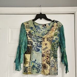 Bohemian Patchwork V-Neck Blouse